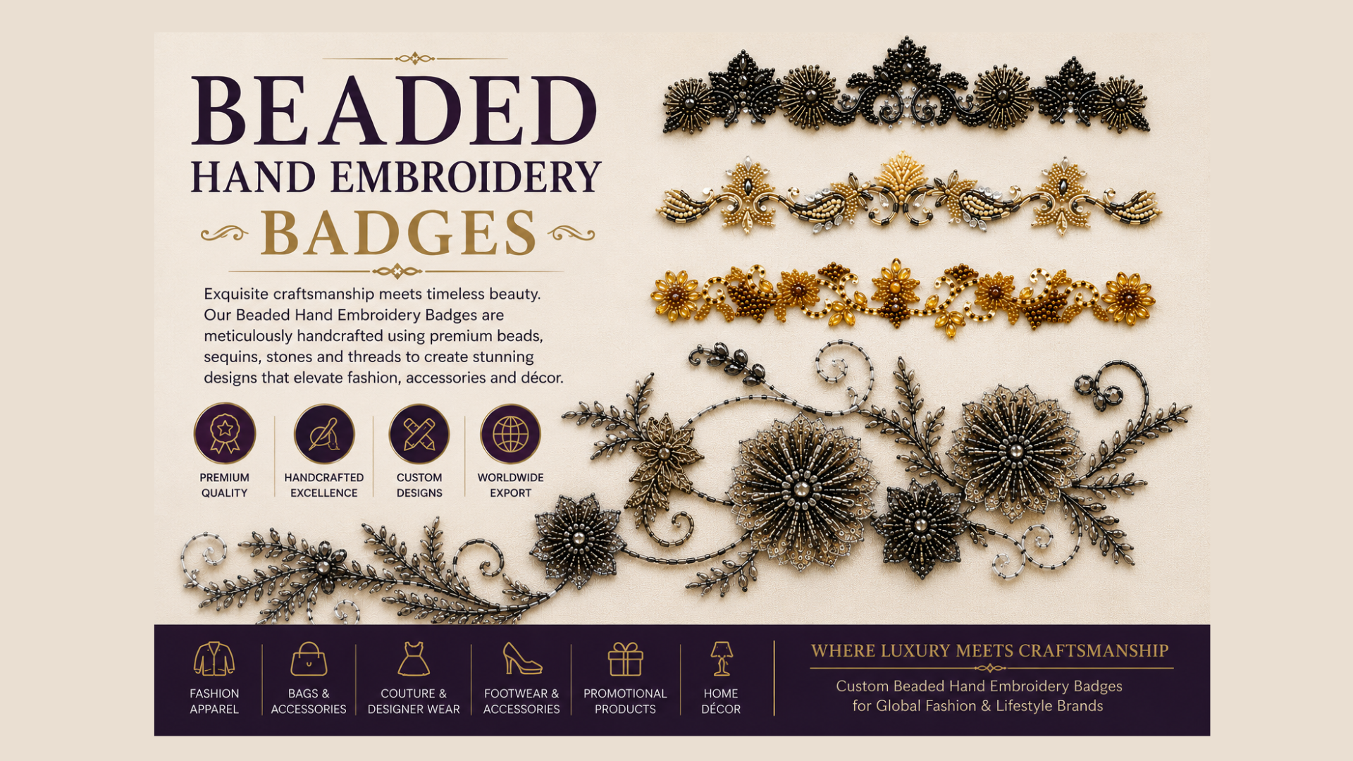 Beaded Hand Embroidery Badges